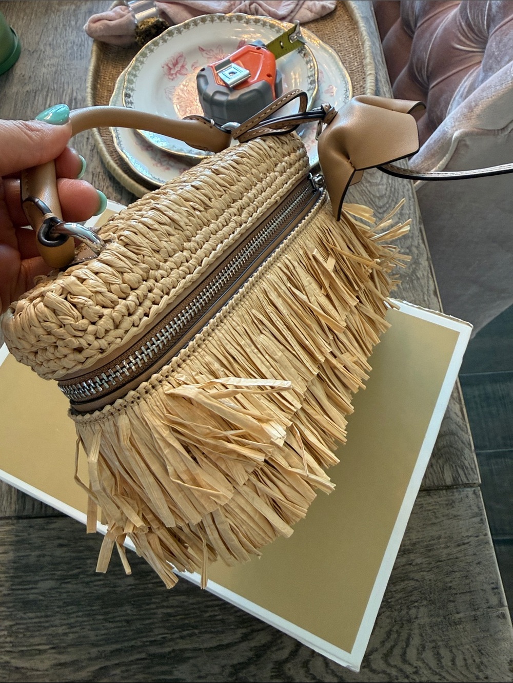 Michael Kors Natural Raffia Fringe Top-Handle Bag Jana cross body bag - Picture 6 of 13